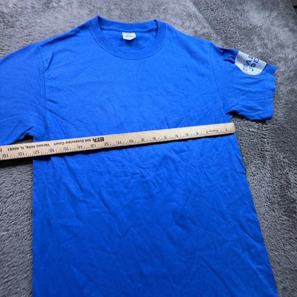 Trader Joe's Crew Employee Work Shirt NWOT Crew Neck Short Sleeve Uni S Blue